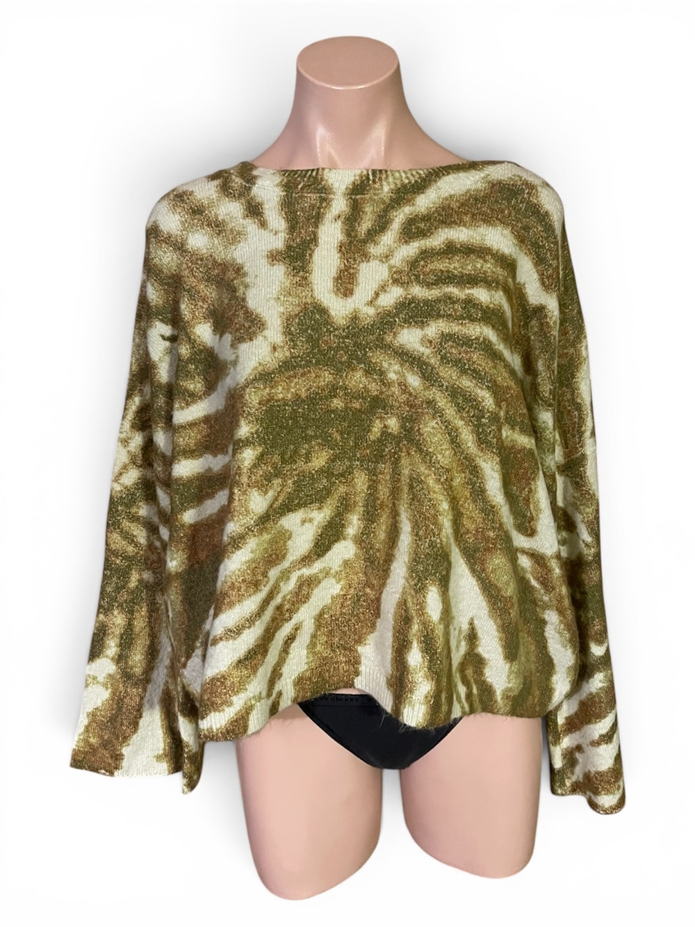 Gilded Intent Sweater Womens M Green Beige Tie Dye Knit Pullover Boho Top